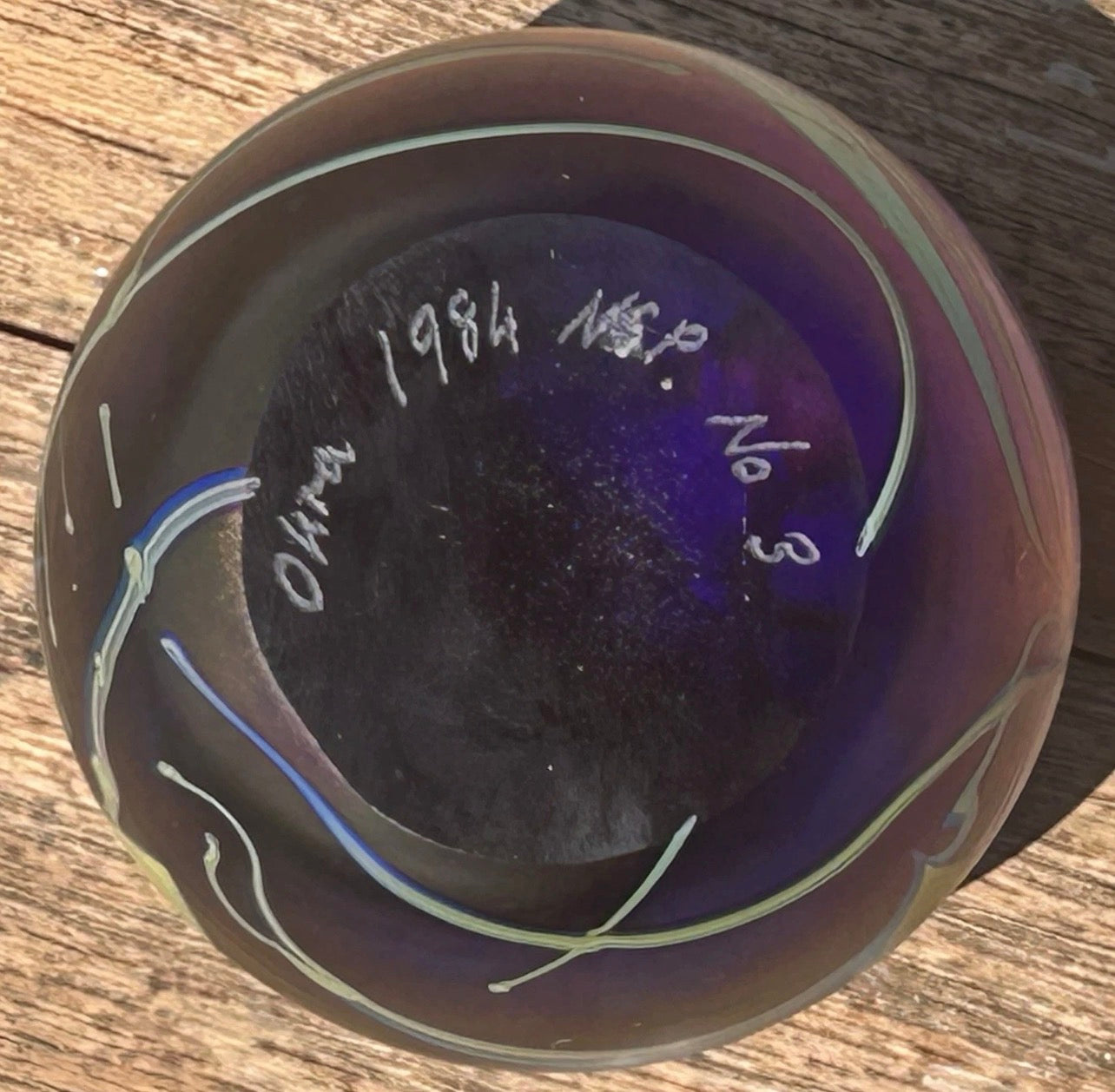Vintage 1984 English Okra Studio Art Glass Nightshade Floral Motifs Limited Edition Paperweight (No. 3)