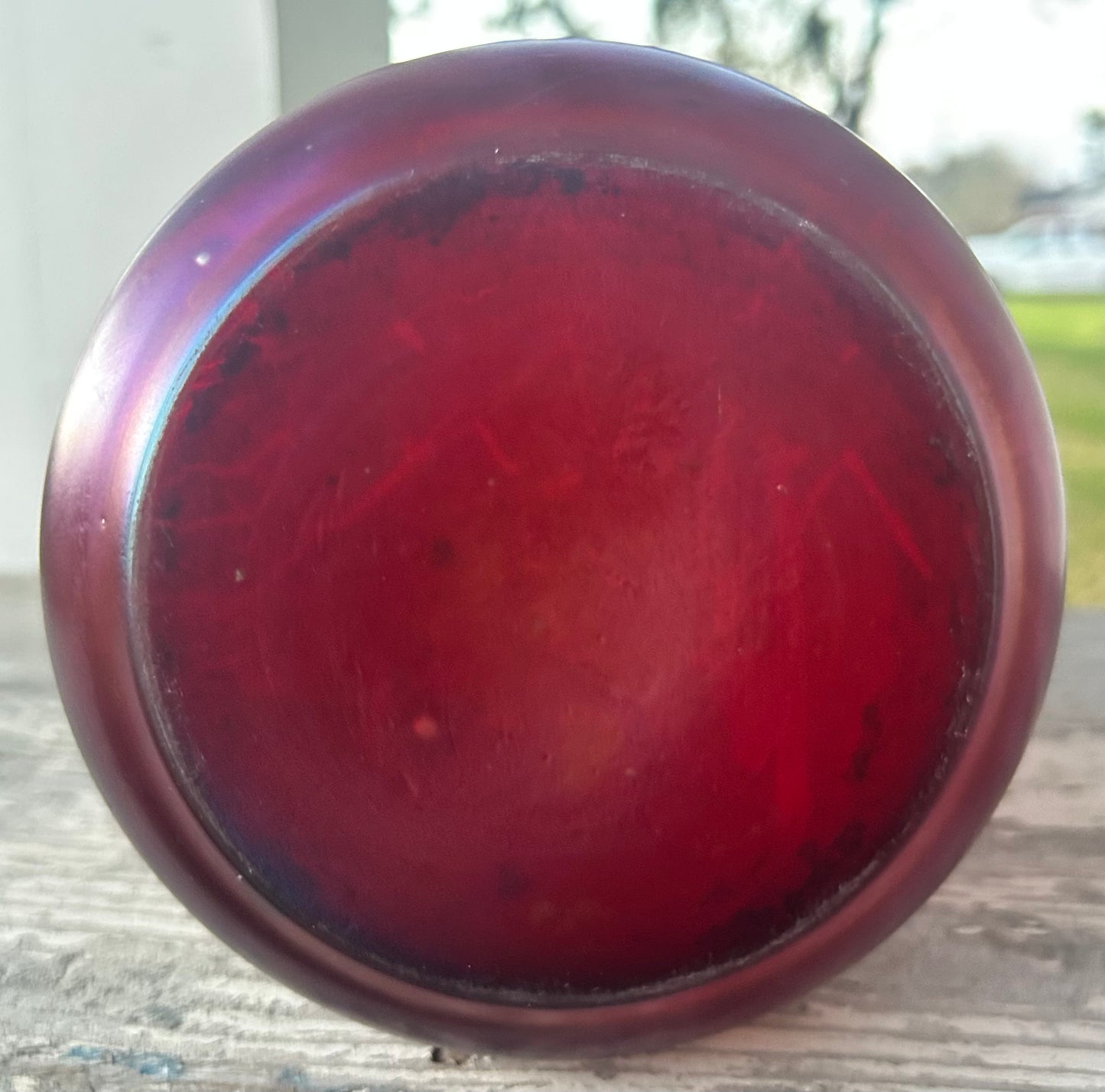 Circa 1900 Bohemian Josef Rindskopf Art Nouveau Iridescent Ruby Red Glass Striated Twist Vase