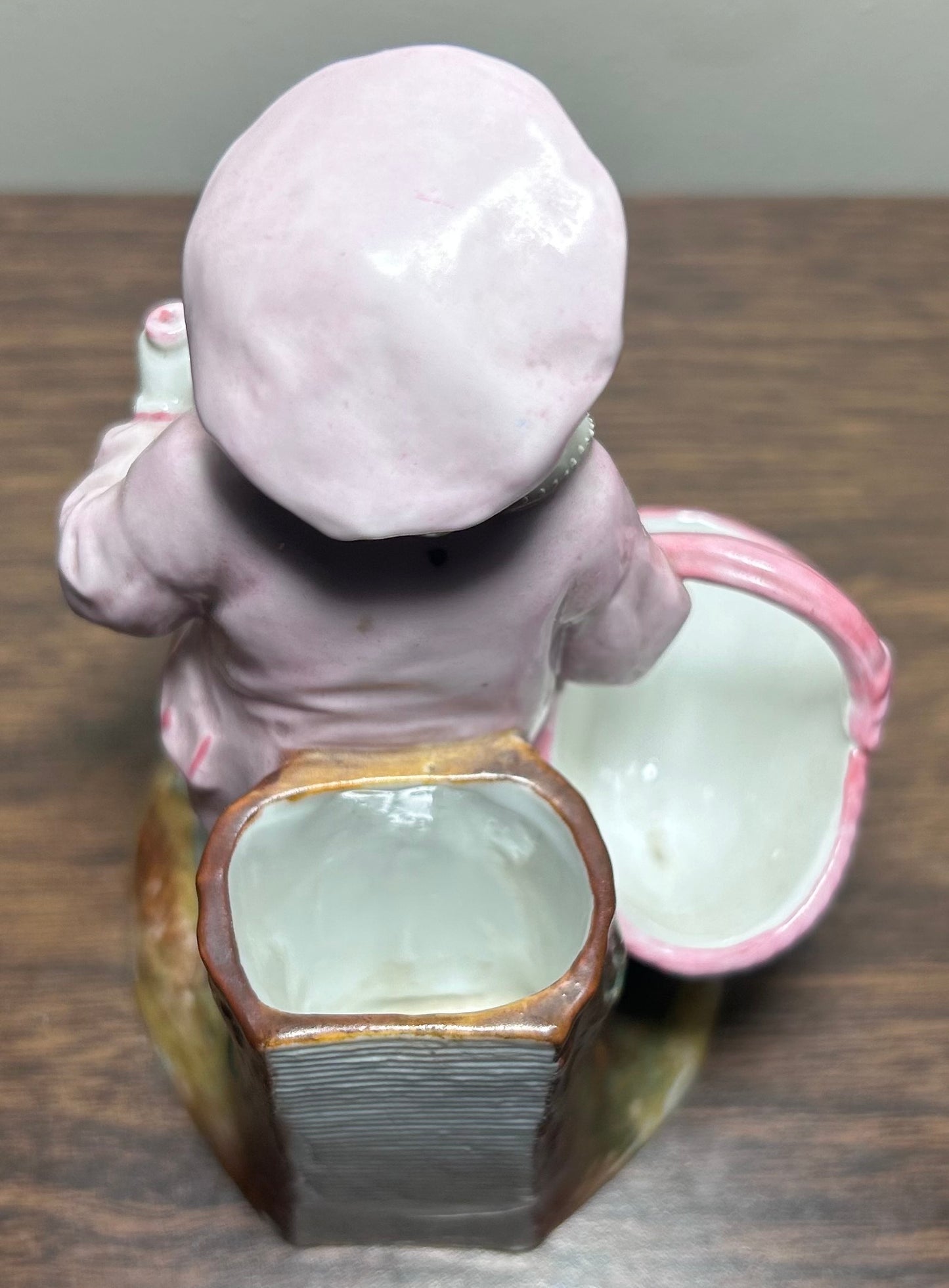 Circa 1870 German Victorian Conta & Boehme Porcelain Young Boy with Flower Basket Figural Matchstick Holder China Fairing