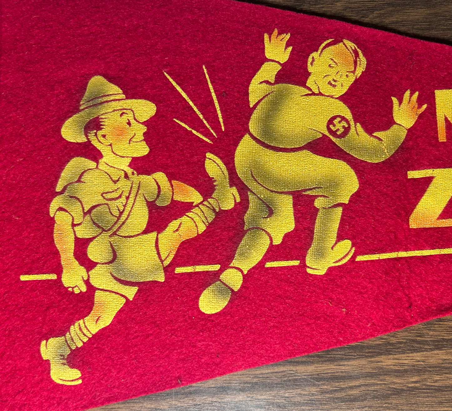 1940’s World War II Era New Zealand Anti-German Propaganda Hitler Being Kicked in the Butt Felt Pennant