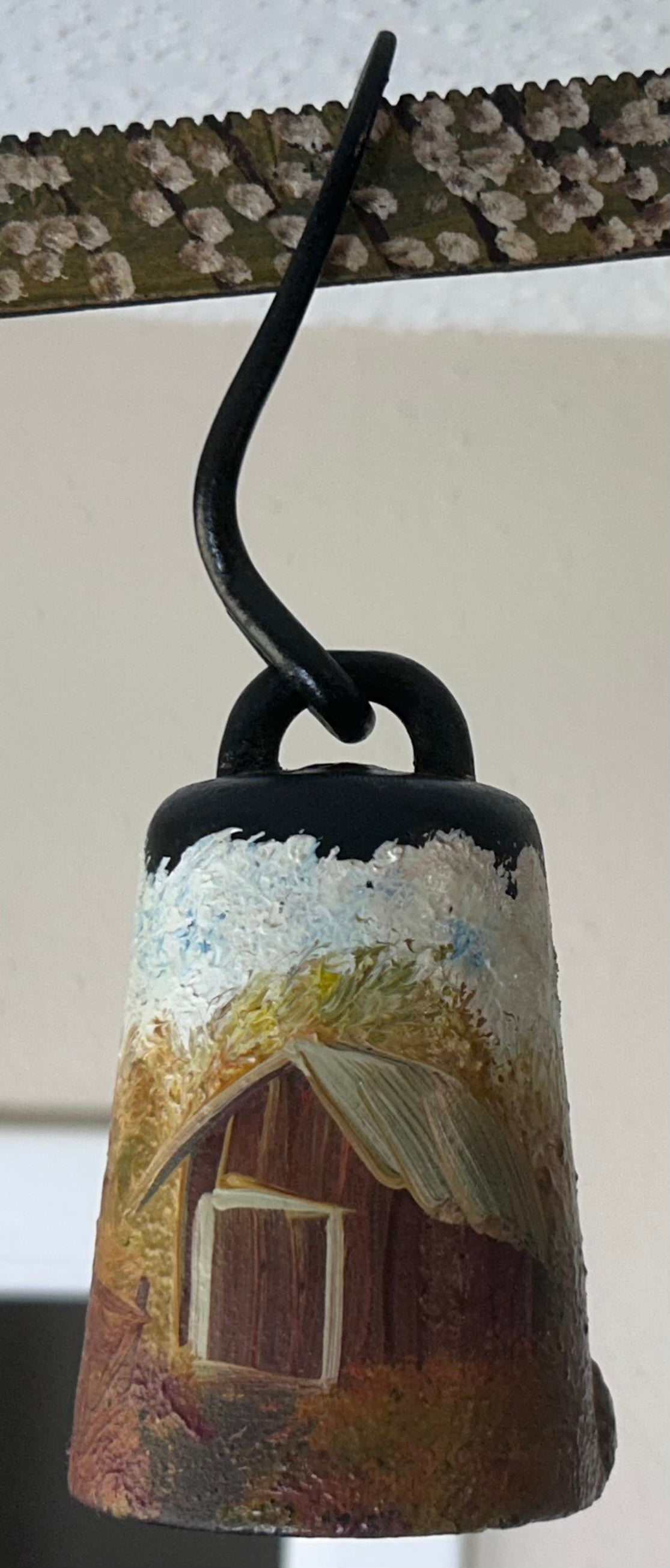 Vintage American Hand-Painted Cotton Field Scene Early 20th Century Cast Iron Hanging Balance Scale Folk Art Piece by Wendy Tulley