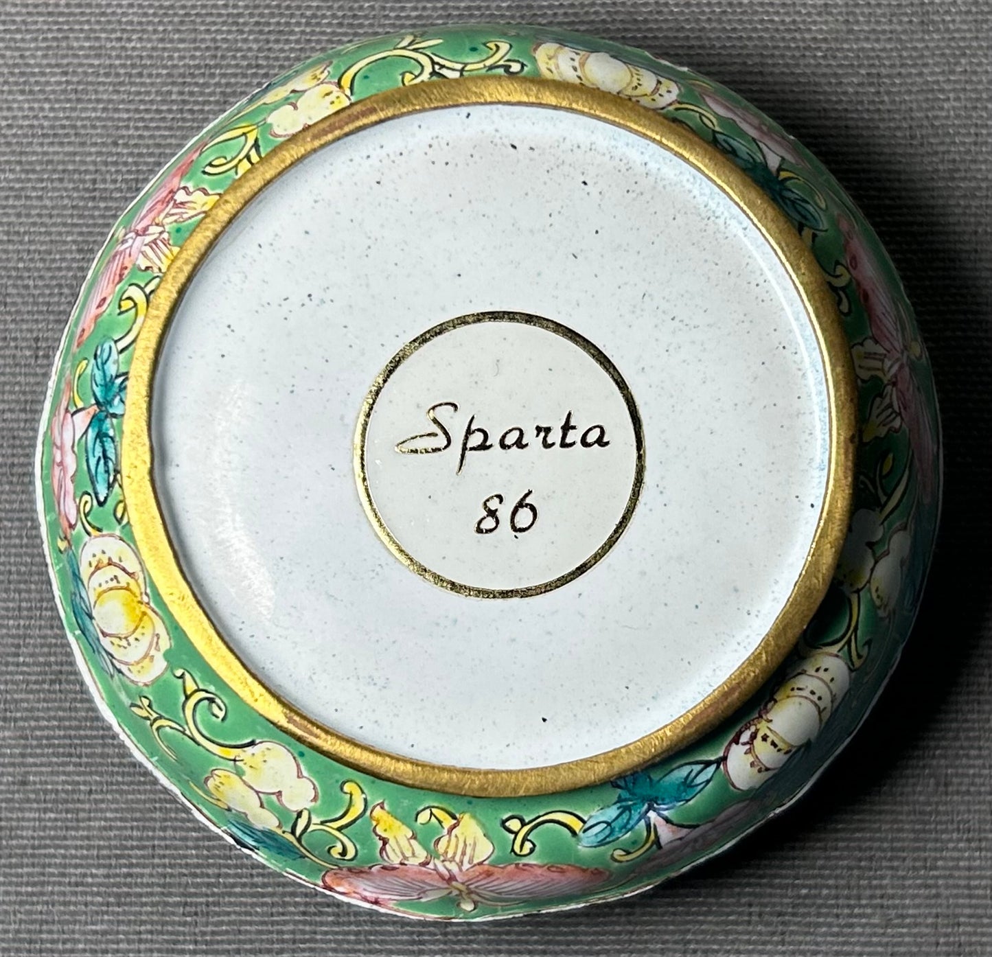Vintage 1986 Knights of Sparta Chinese-Style Cloisonne on Brass Butterfly/Floral Motifs Round Trinket Box Mardi Gras Krewe Favor