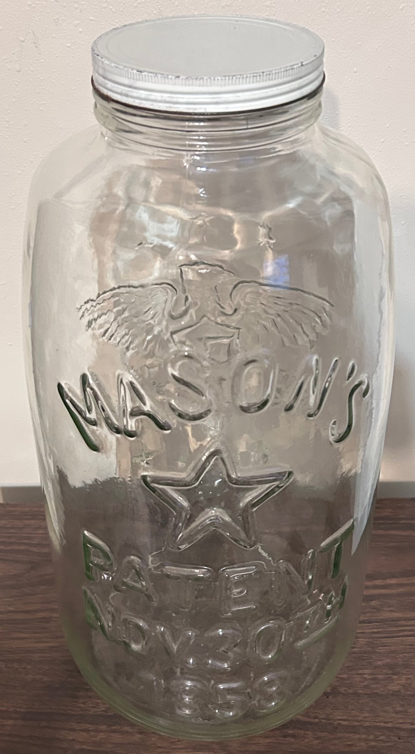 Vintage Circa 1975 American Owens-Illinois Clear Glass 4-Gallon Mason Jar with Lid