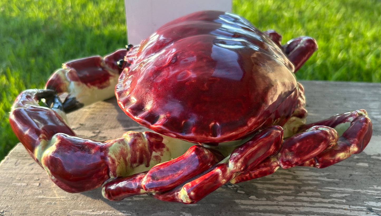 Vintage 1950’s French Palissy Ware Barbotine Majolica Crab Form Lidded Tureen