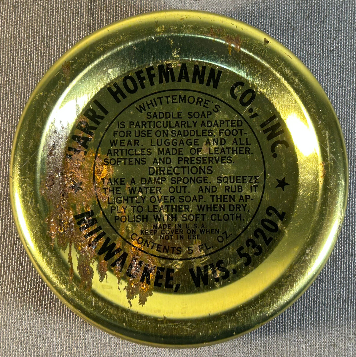 Vintage Circa 1970 American Whittemore Saddle Soap Metal Tin