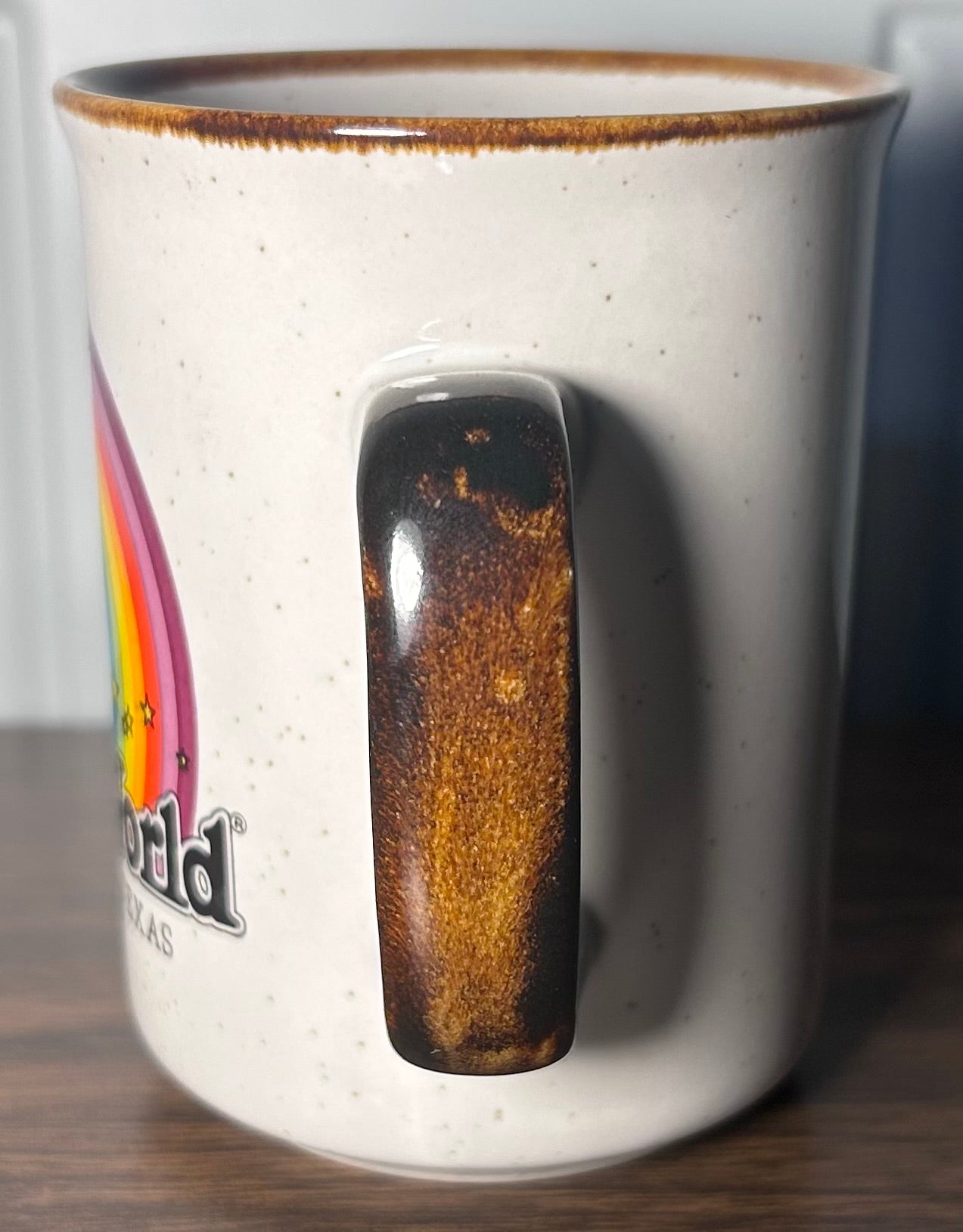 Vintage 1970’s Astroworld Houston Rainbow Motif Speckled Stoneware Souvenir Coffee Mug