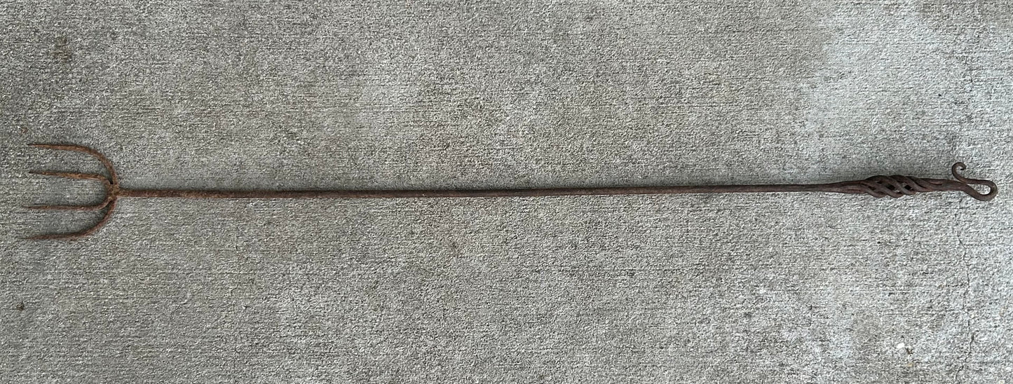 Late 19th Century American Primitive Wrought Iron Four-Prong Fireplace Toasting Fork