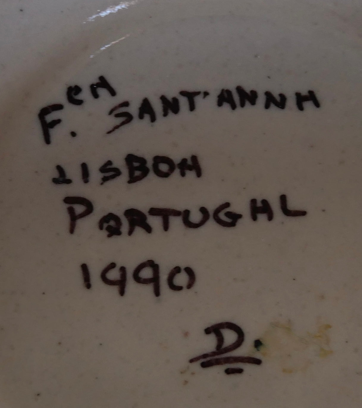 Vintage 1990 Fabrica Sant'Anna Lisbon Portugal Pottery Ceramic Sunflower/Rose Motifs Flower Frog Bowl