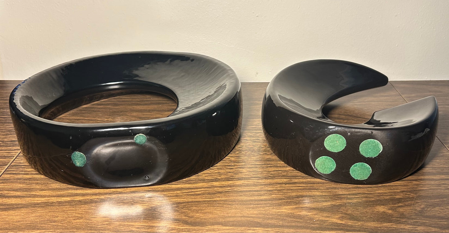 Set of 2 Vintage 1970’s Japanese Postmodern Pottery Black Ceramic Ikebana Vases