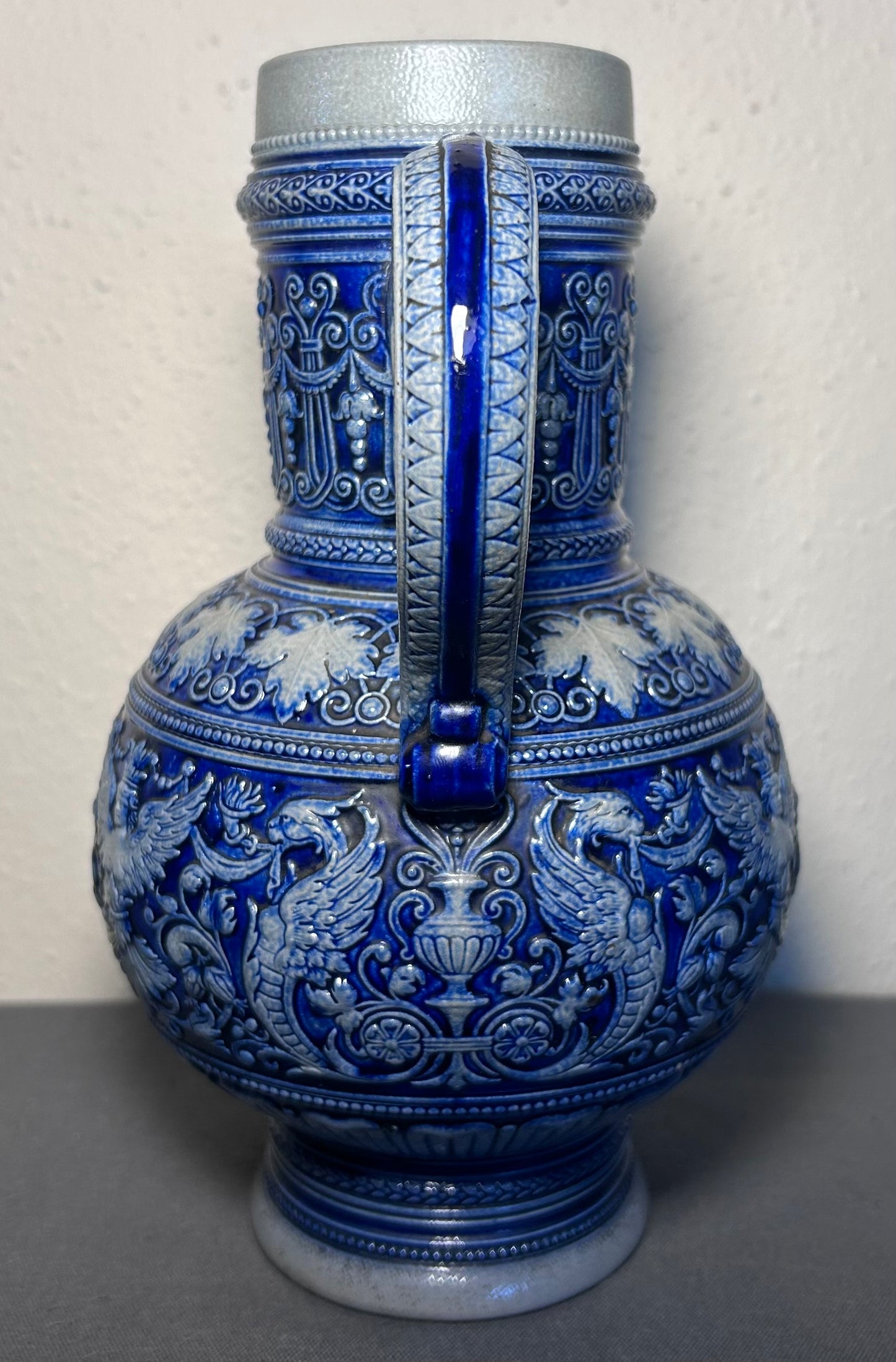 Late 19th Century German Renaissance Revival Style Marzi & Remy Westerwald Salt Glazed Stoneware Ewer