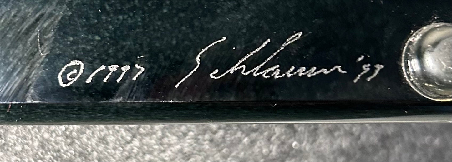 Vintage Stephen Schlanser Art Glass Contemporary Style Long Oval Artifact Bowl (1997) (American)