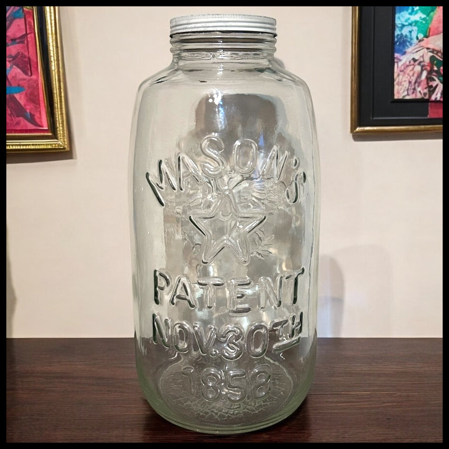Vintage Circa 1975 American Owens-Illinois Clear Glass 4-Gallon Mason Jar with Lid