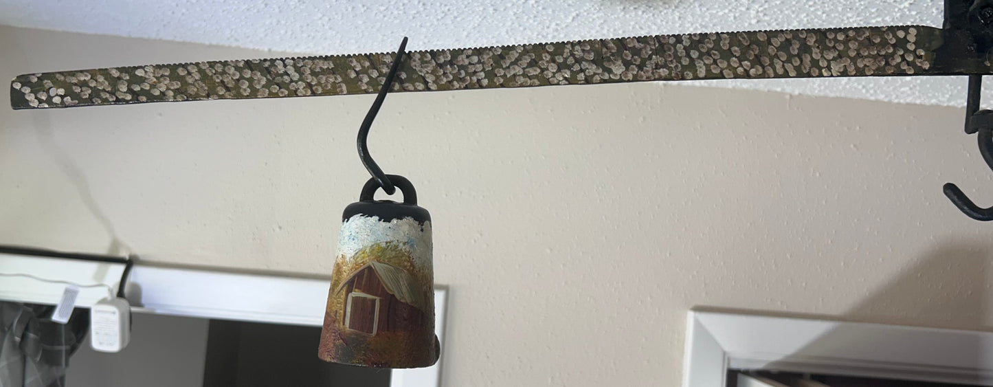 Vintage American Hand-Painted Cotton Field Scene Early 20th Century Cast Iron Hanging Balance Scale Folk Art Piece by Wendy Tulley