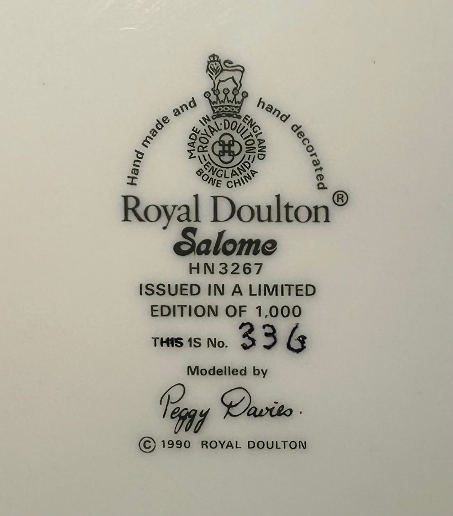 Vintage 1990 English Royal Doulton Porcelain Salome Figurine (HN3267) (Limited Edition #336/1,000)