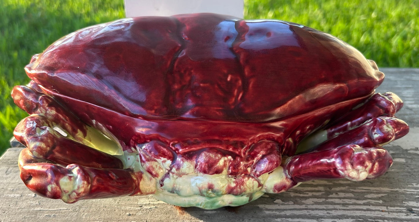 Vintage 1950’s French Palissy Ware Barbotine Majolica Crab Form Lidded Tureen