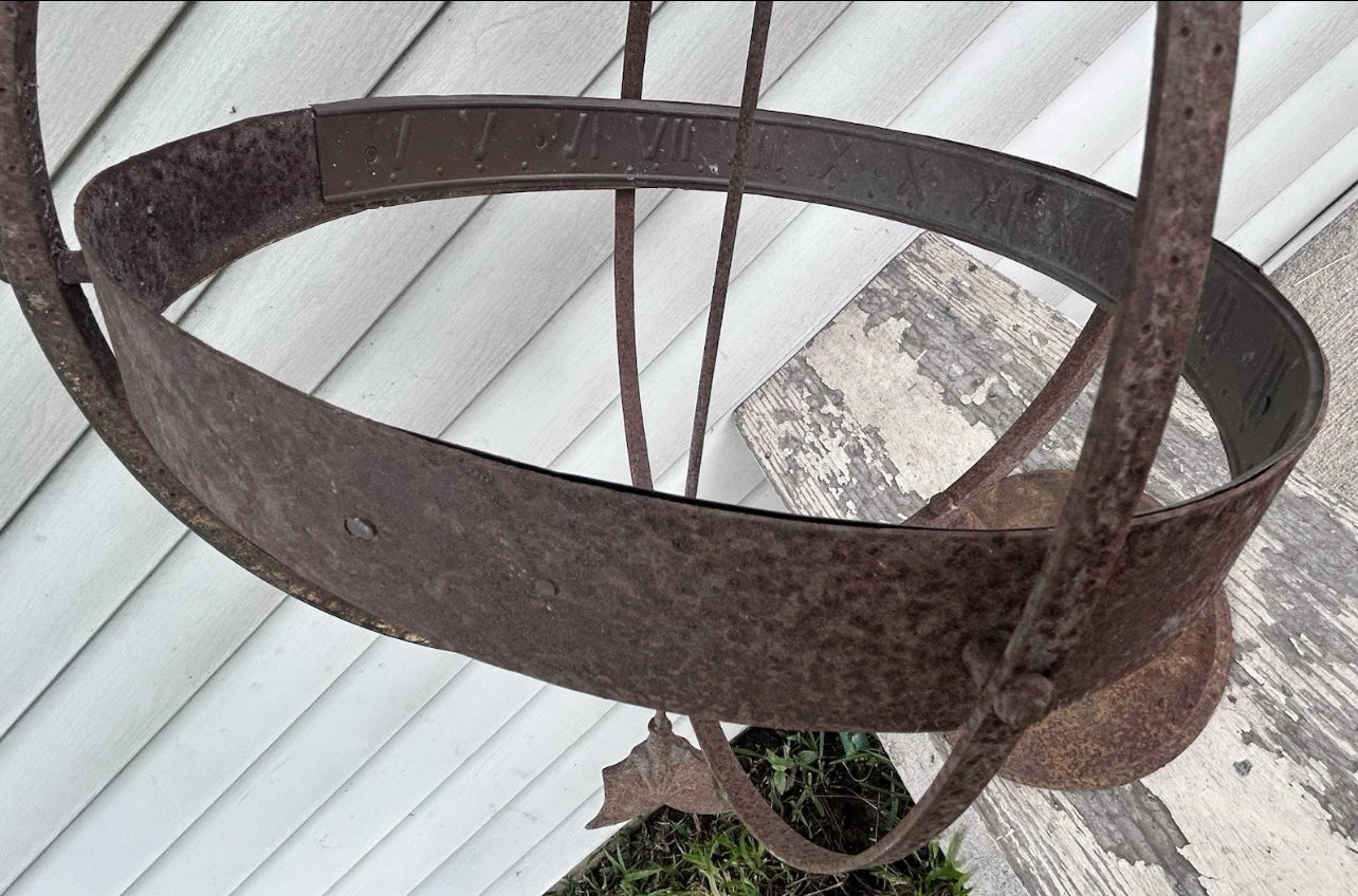 Vintage Mid 20th Century Swedish Wrought Iron Armillary Sphere on Cast Iron Base