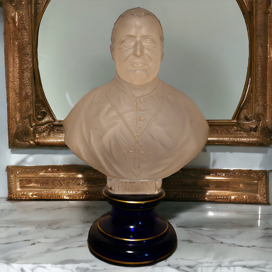 Late 19th Century French St. Louis Depose Frosted/Cobalt Glass Pope Pius IX Bust Sculpture