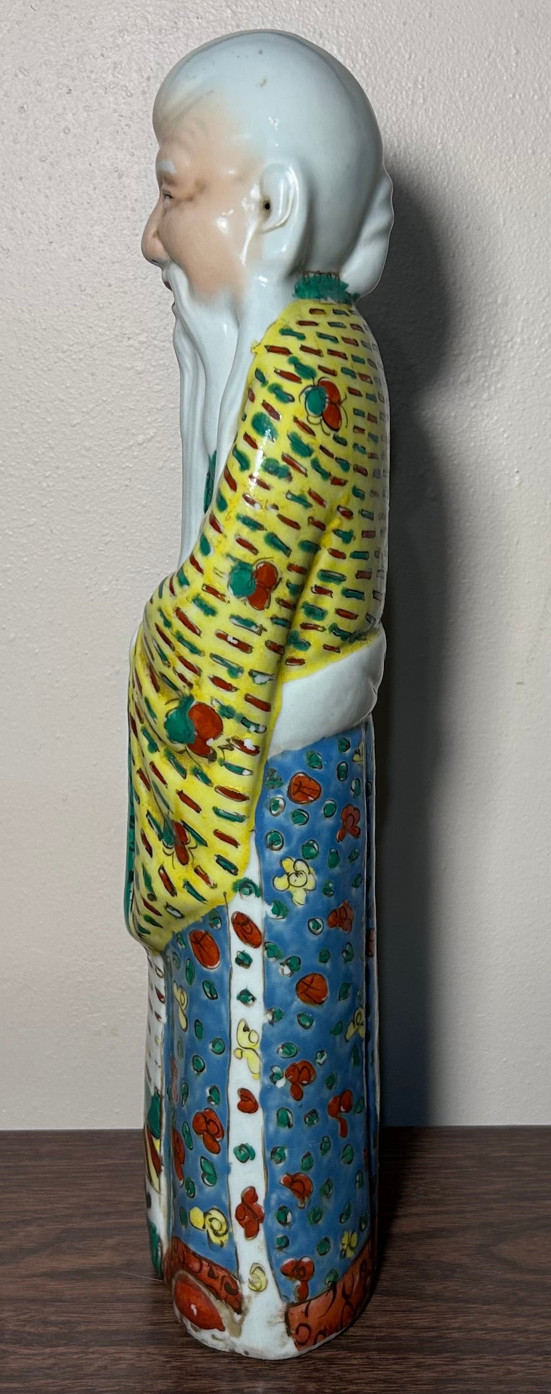 Circa 1920 Chinese Polychrome Jingdezhen Porcelain Shou Lao God of Longevity Statue (Early Republic Period)