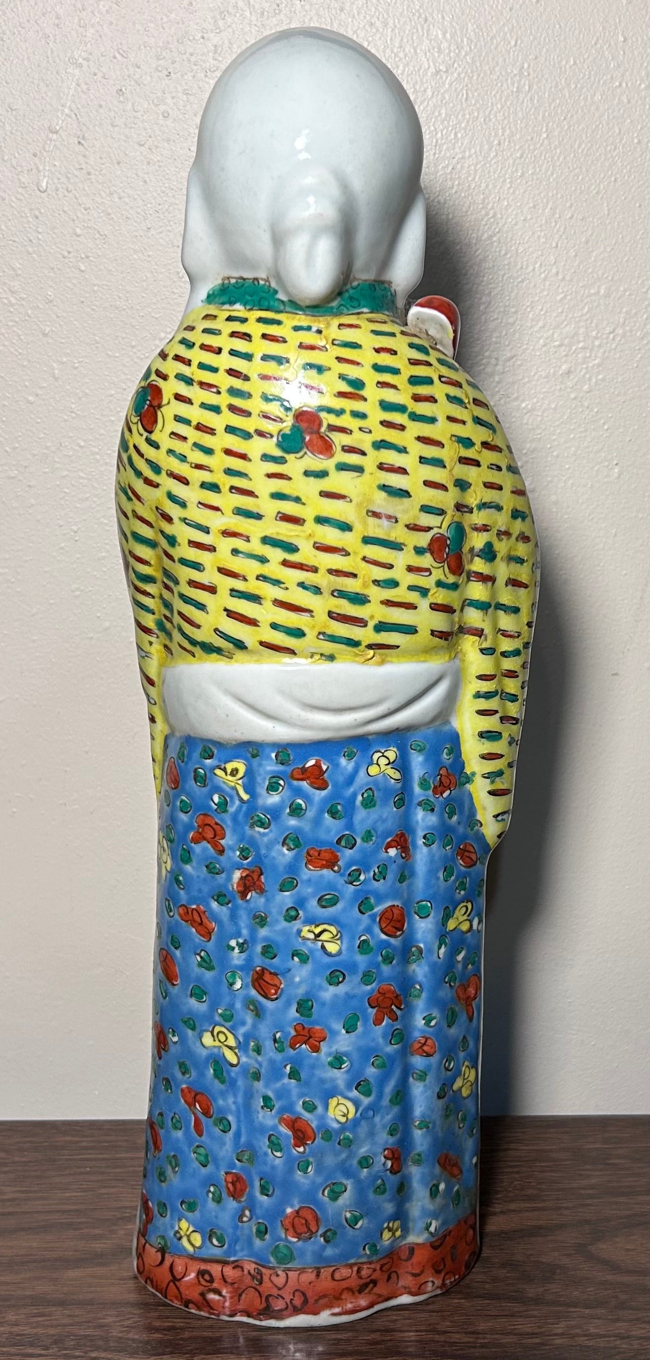 Circa 1920 Chinese Polychrome Jingdezhen Porcelain Shou Lao God of Longevity Statue (Early Republic Period)
