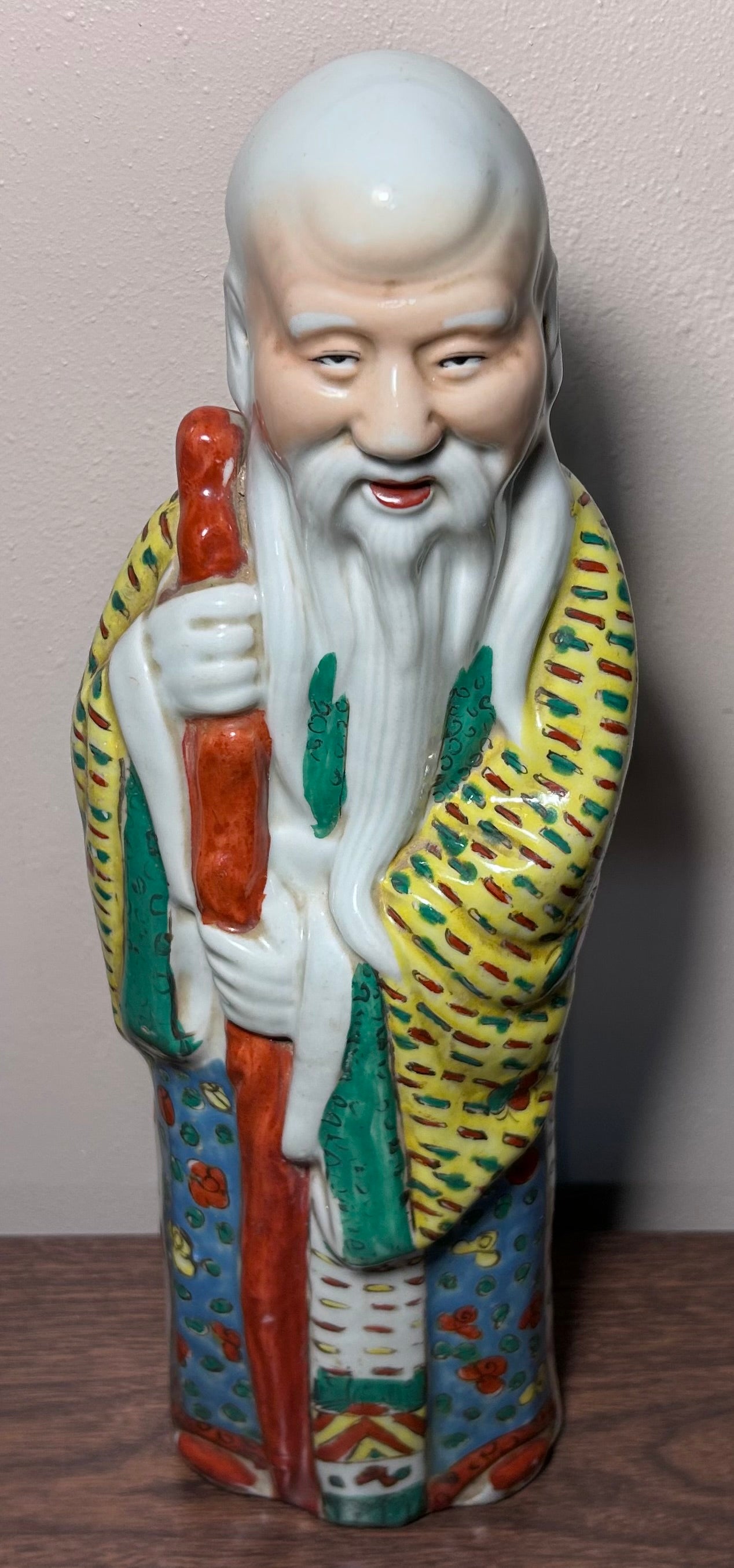 Circa 1920 Chinese Polychrome Jingdezhen Porcelain Shou Lao God of Longevity Statue (Early Republic Period)