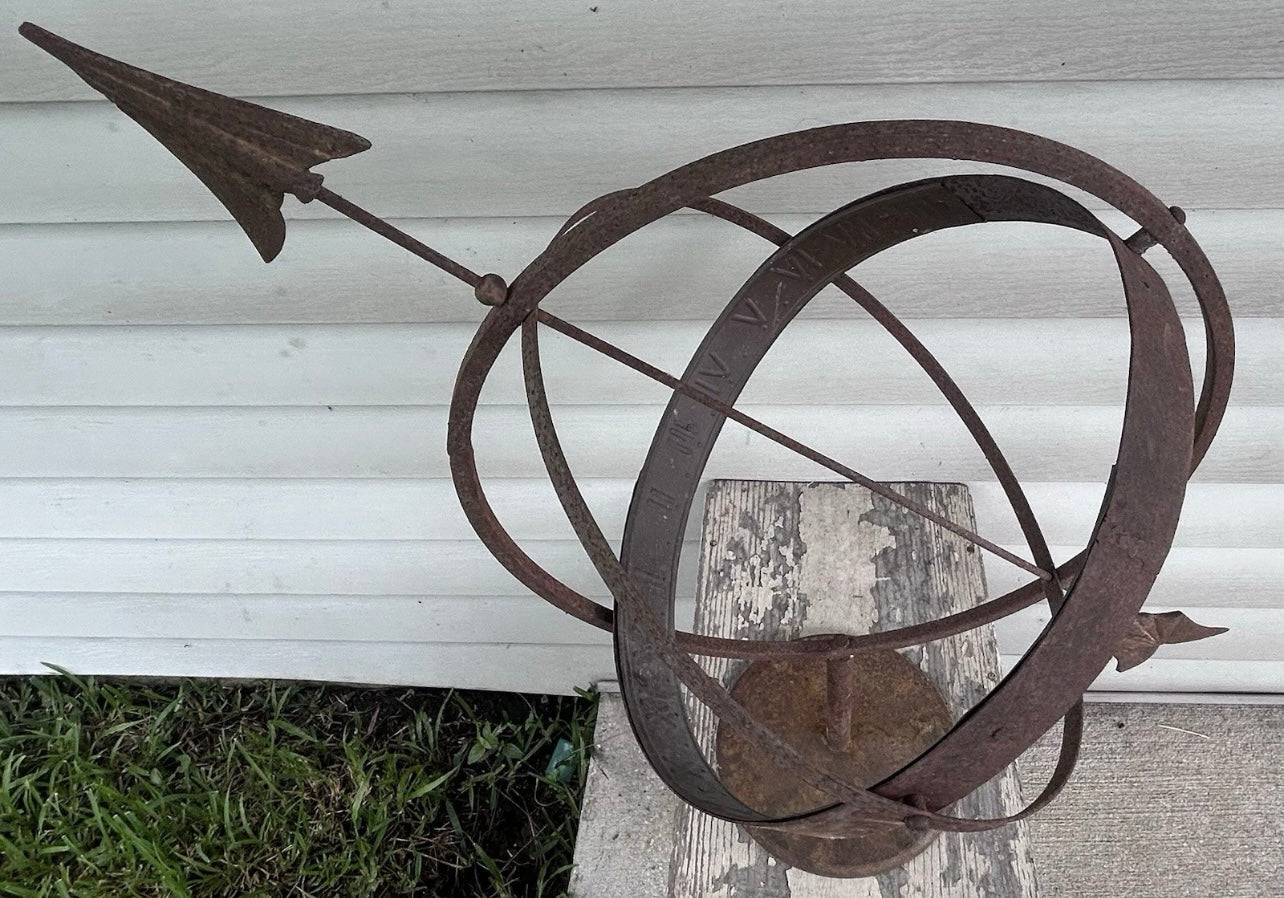 Vintage Mid 20th Century Swedish Wrought Iron Armillary Sphere on Cast Iron Base