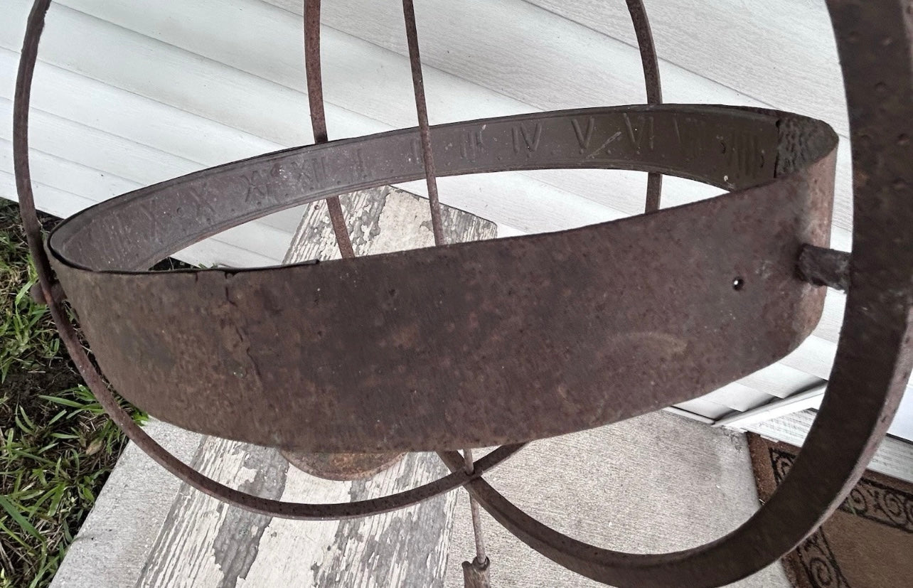 Vintage Mid 20th Century Swedish Wrought Iron Armillary Sphere on Cast Iron Base