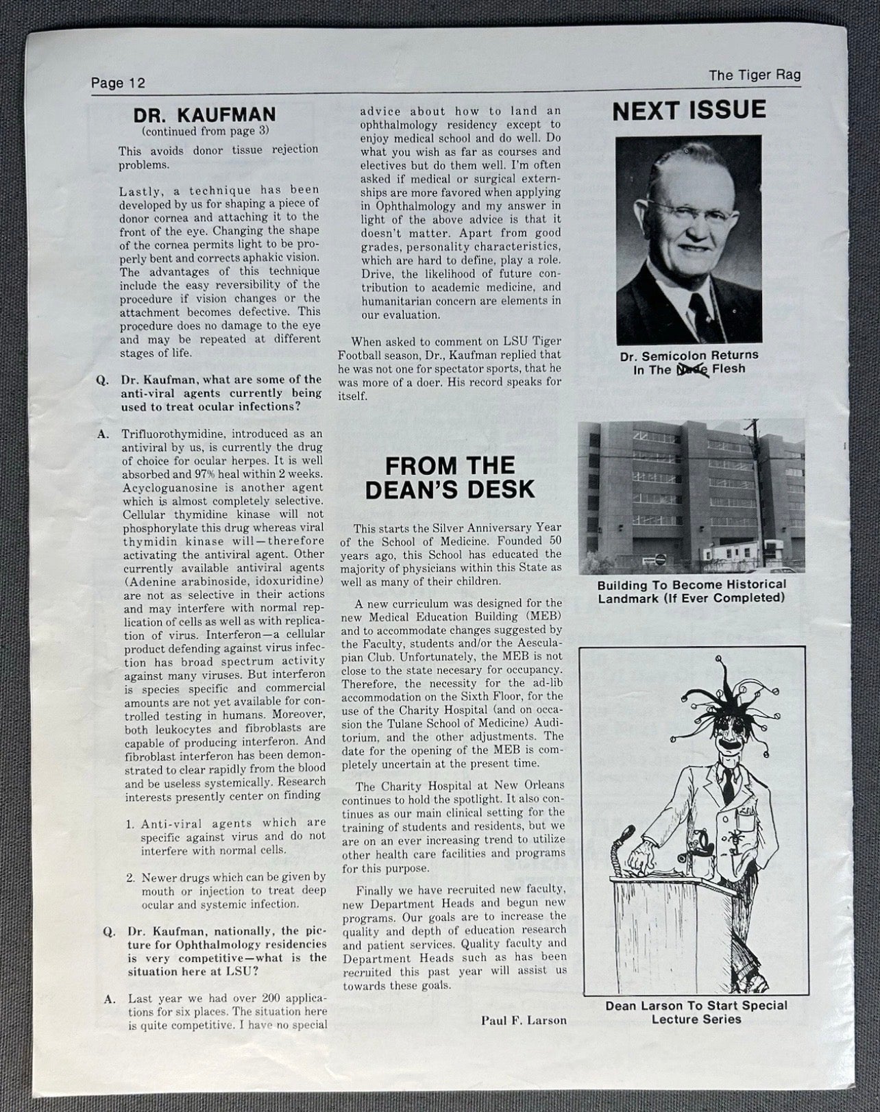 Vintage Louisiana State University School of Medicine The Tiger Rag Satirical Magazine (October 1980)