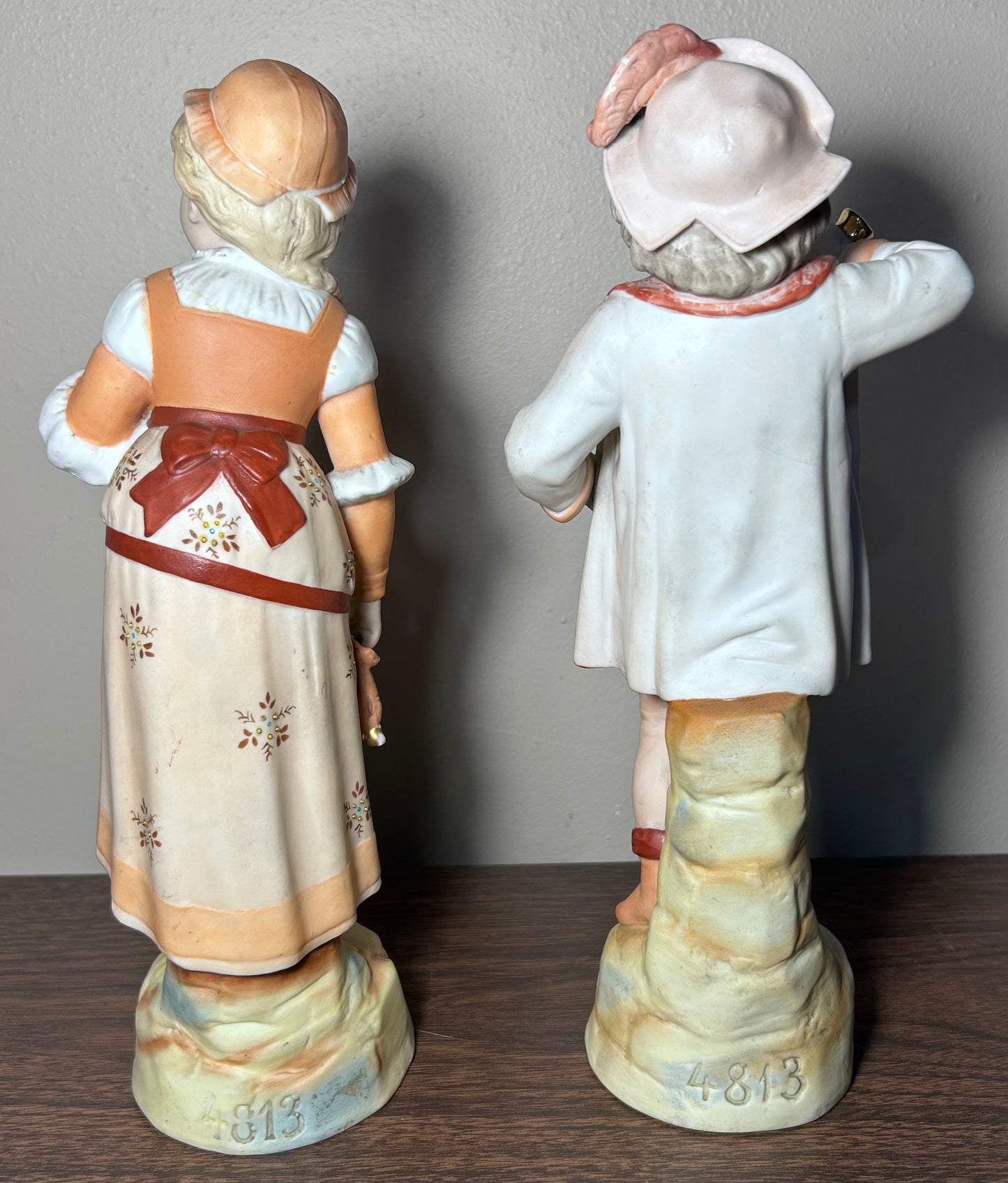 Set of 2 Late 19th Century German Victorian Conta & Boehme Bisque Porcelain Young Boy and Girl Figurines