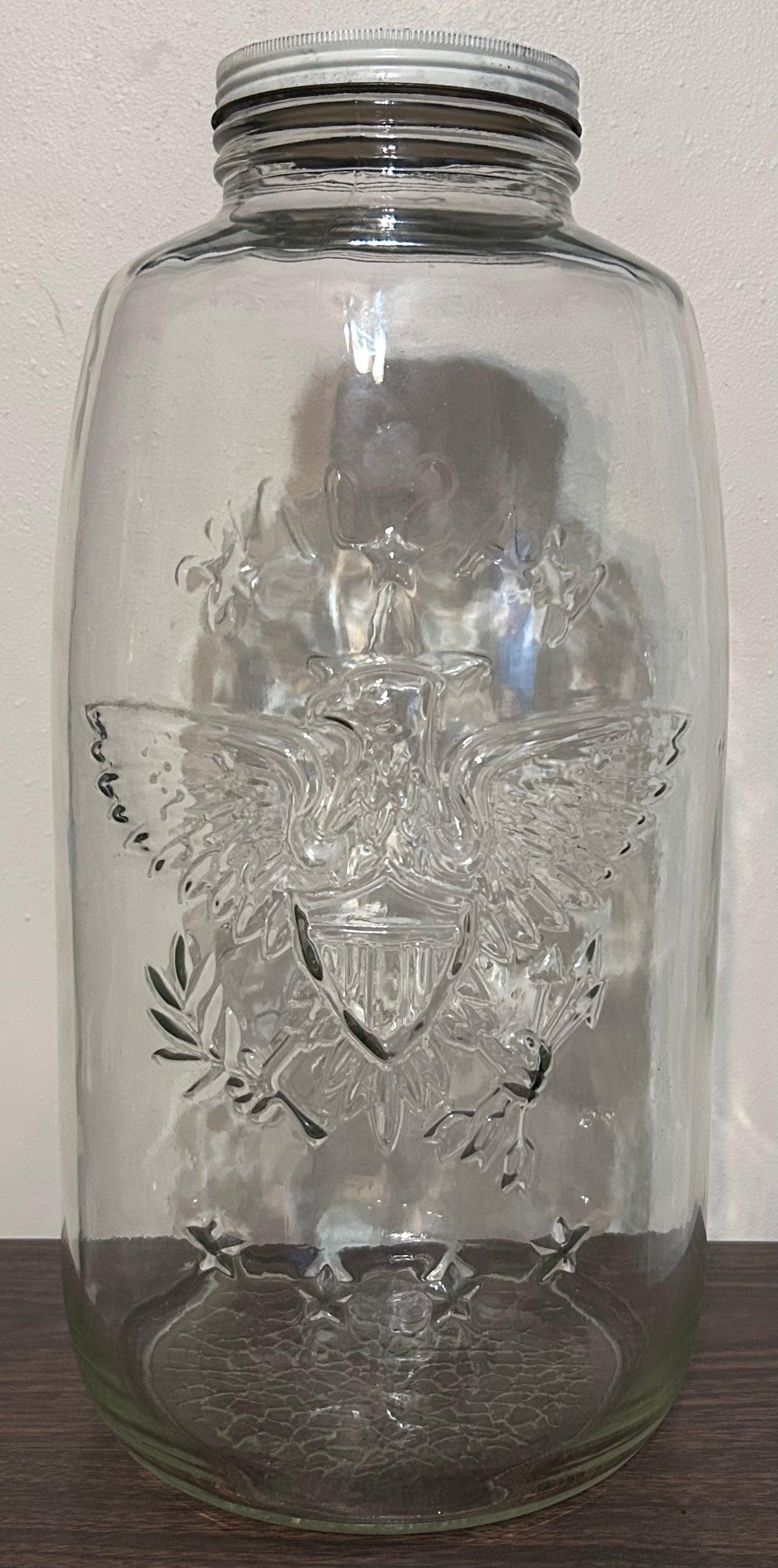 Vintage Circa 1975 American Owens-Illinois Clear Glass 4-Gallon Mason Jar with Lid