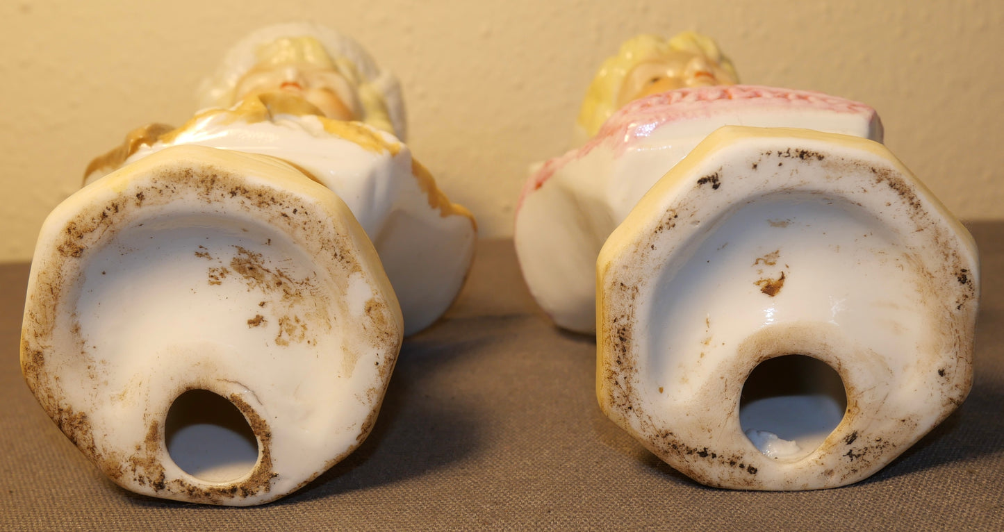 Set of 2 Late 19th Century German Thuringia Porcelain Young Boy and Girl Miniature Bust Figurines