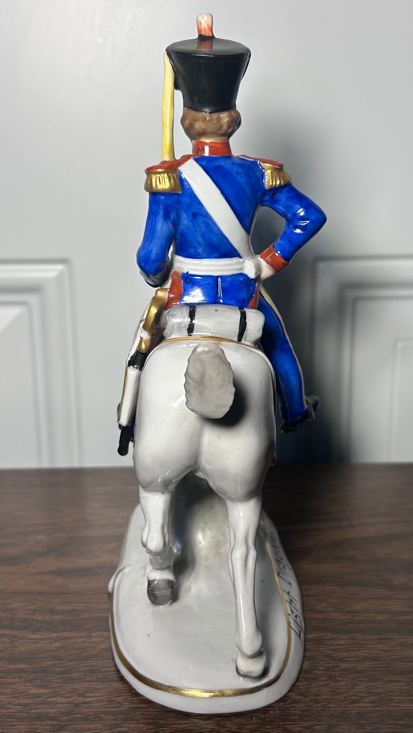 1918-1920 German Sitzendorf Porcelain Light Dragoons 1812 Military Officer on Horseback Figurine