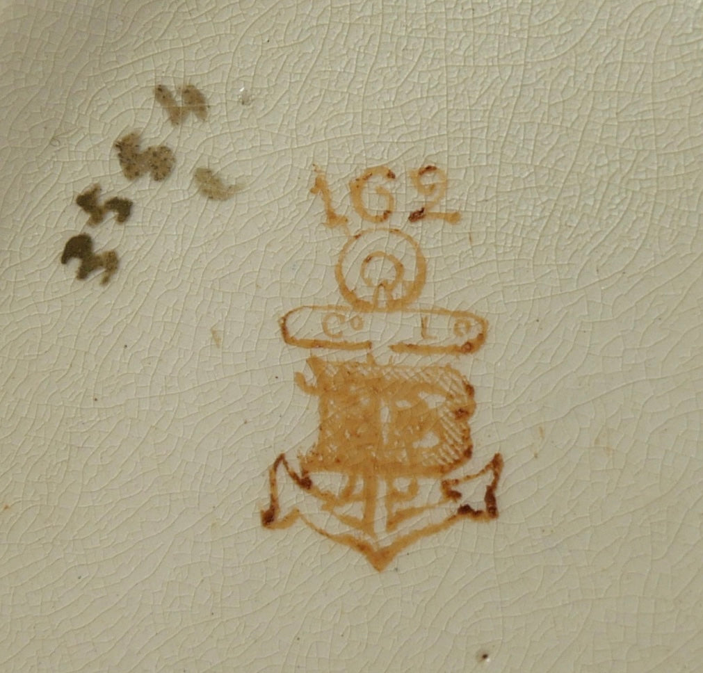 Circa 1885 English British Anchor Pottery Company Porcelain Transferware Floral/Raised Scrollwork Motifs Small Bowl