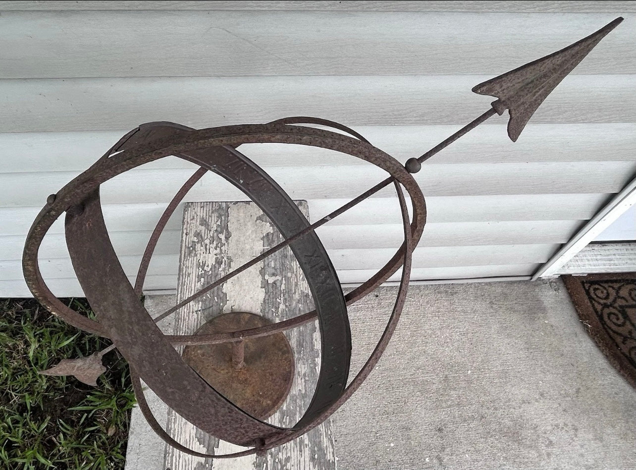 Vintage Mid 20th Century Swedish Wrought Iron Armillary Sphere on Cast Iron Base
