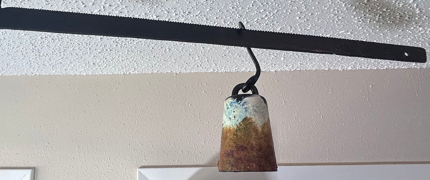 Vintage American Hand-Painted Cotton Field Scene Early 20th Century Cast Iron Hanging Balance Scale Folk Art Piece by Wendy Tulley