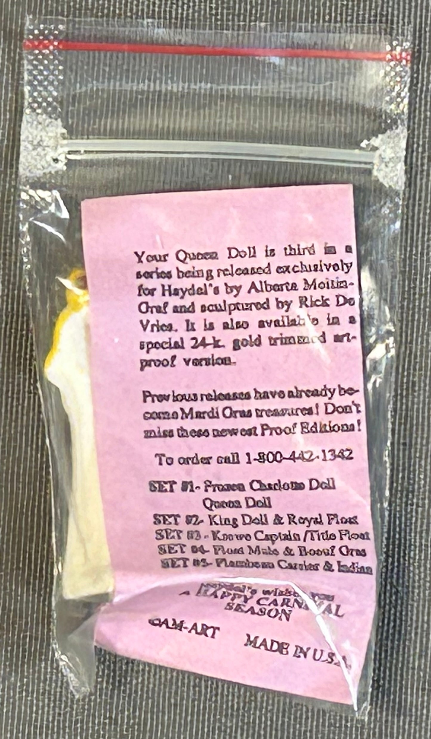 Vintage 1992 American Haydel’s Bakery New Orleans Mardi Gras Bisque Porcelain Queen Doll with Insert Card