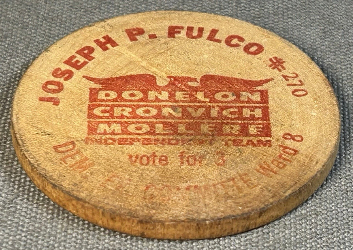 Vintage 1970’s American Joseph P. Fulco Jefferson Parish Political Wooden Token