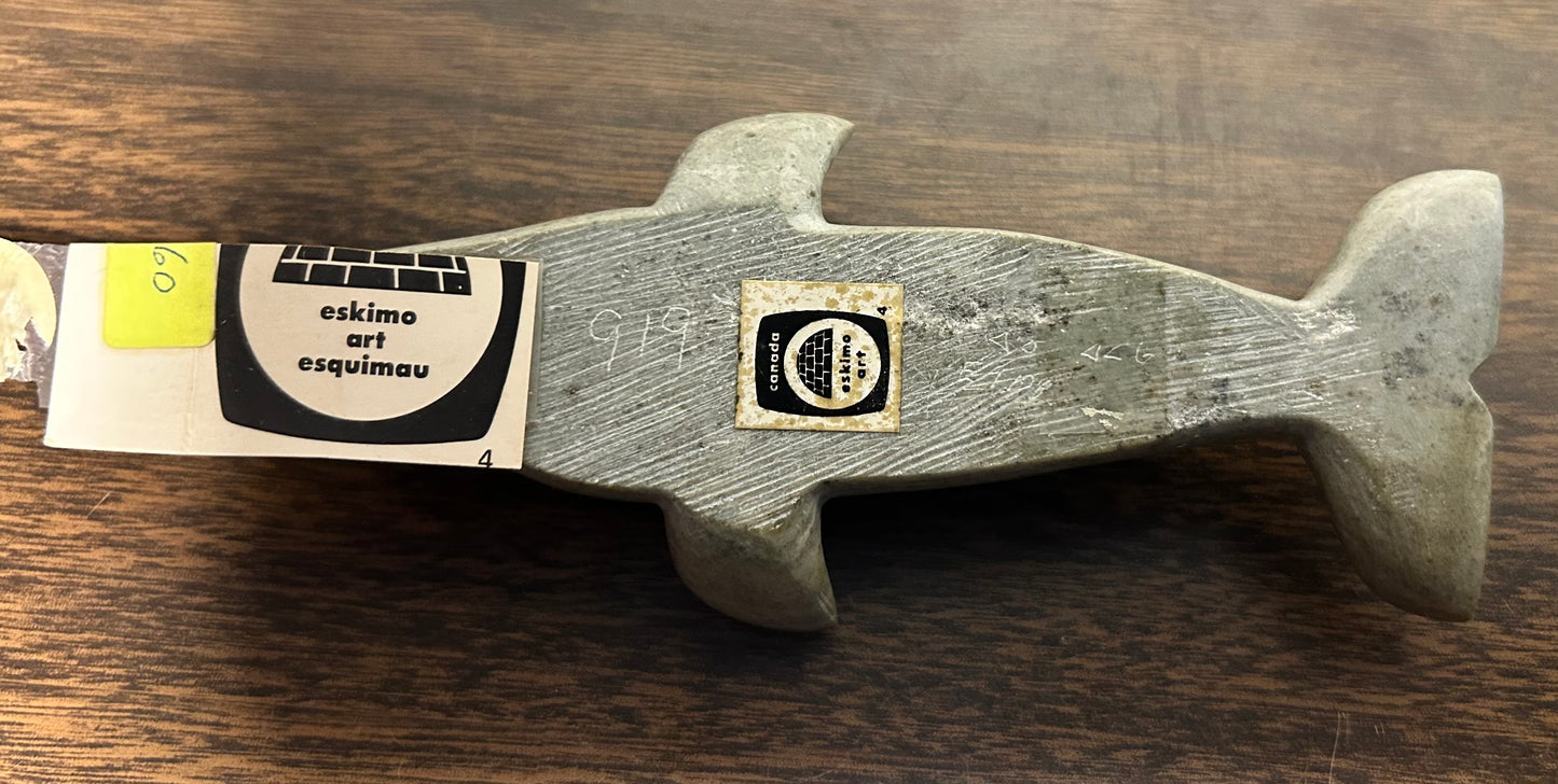 Vintage Canadian Inuit Soapstone Whale Carving by Annie Appaqaq (20th Century)