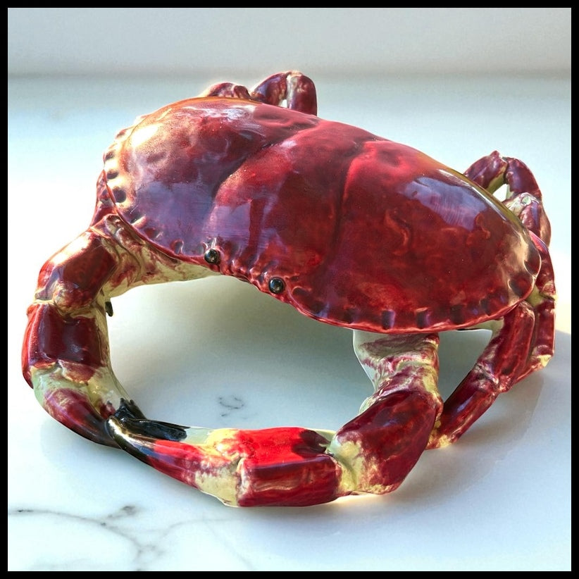 Vintage 1950’s French Palissy Ware Barbotine Majolica Crab Form Lidded Tureen