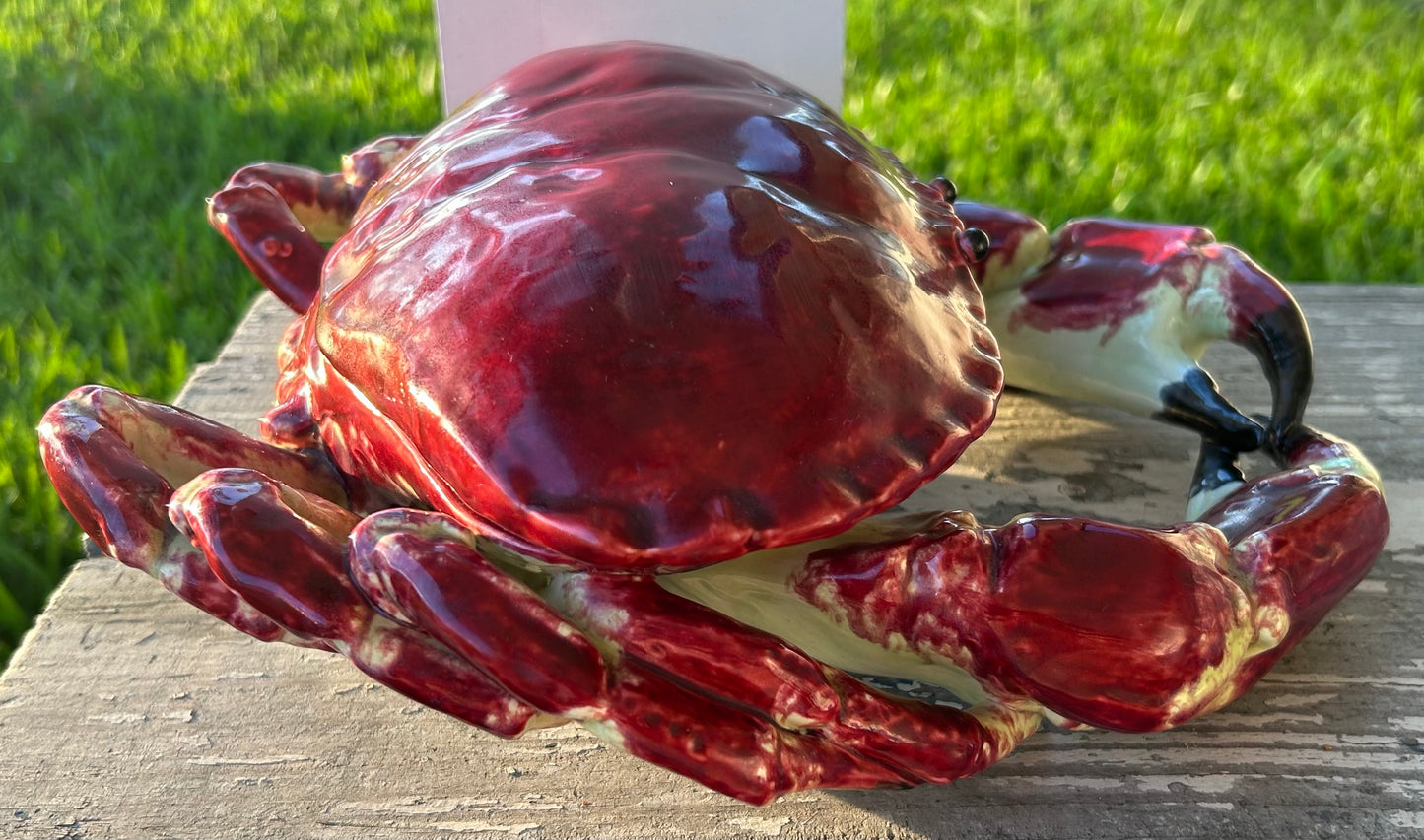 Vintage 1950’s French Palissy Ware Barbotine Majolica Crab Form Lidded Tureen