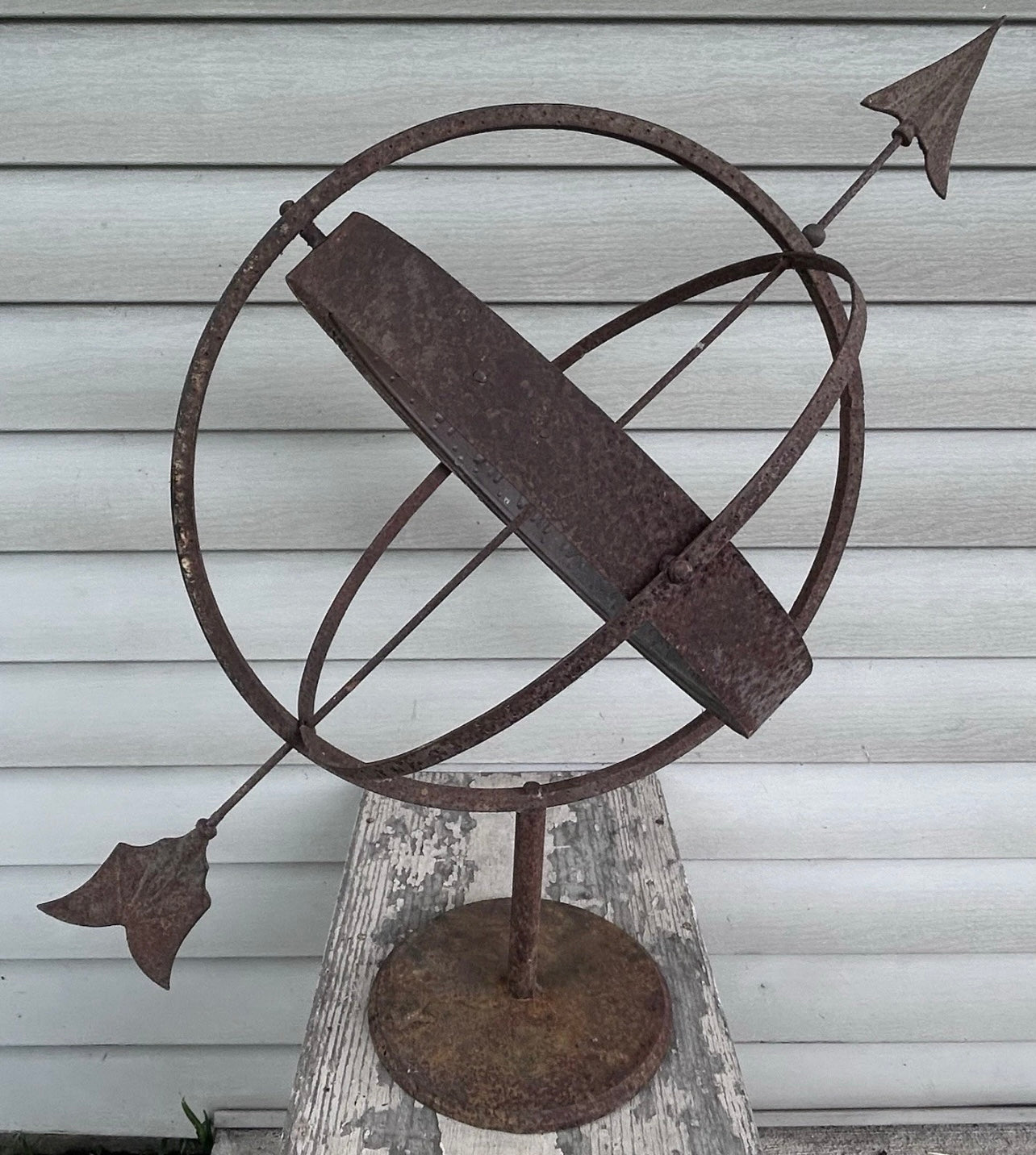 Vintage Mid 20th Century Swedish Wrought Iron Armillary Sphere on Cast Iron Base