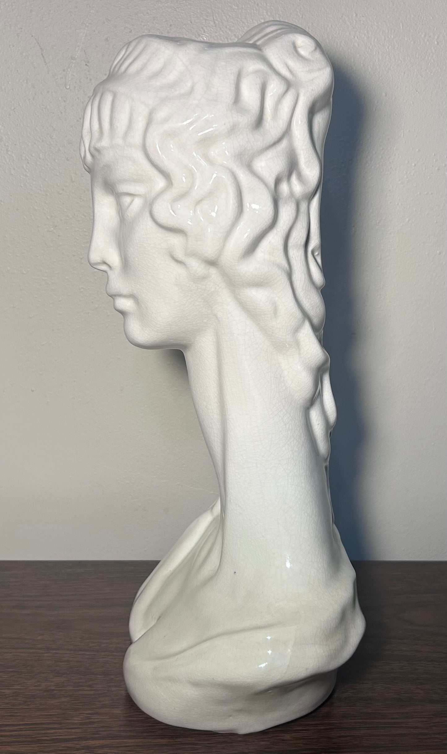 Vintage Mid 20th Century American Mid Century Modern Ceramic Crackle Glazed Diana Bust Sculpture