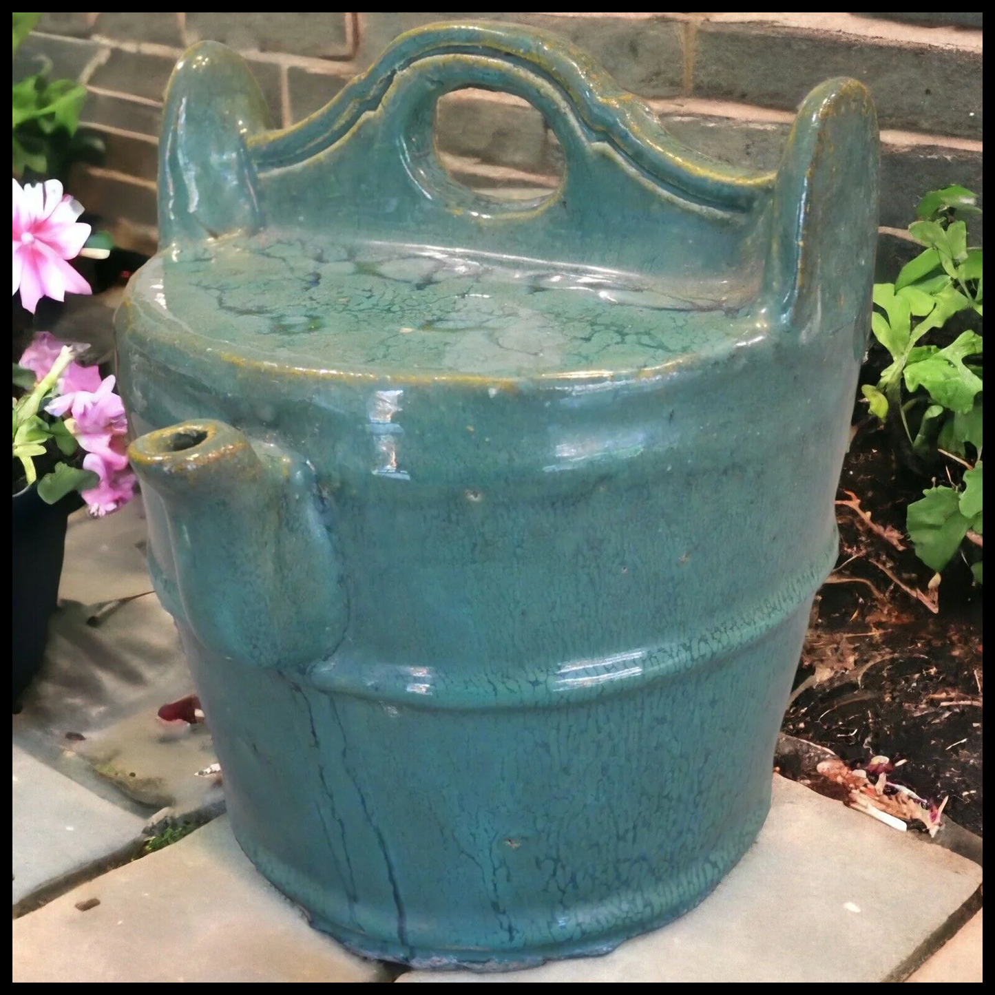 Early 20th Century Chinese Green Glazed Shiwan Pottery Well Bucket Form Water Pot