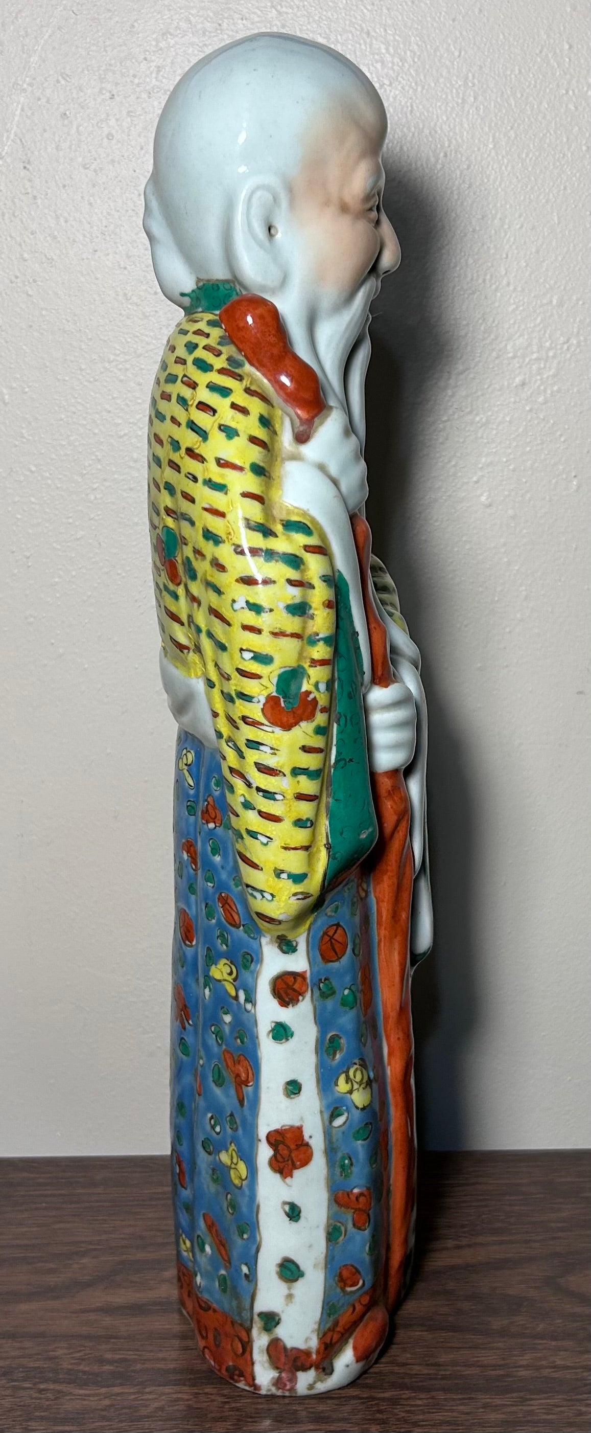 Circa 1920 Chinese Polychrome Jingdezhen Porcelain Shou Lao God of Longevity Statue (Early Republic Period)