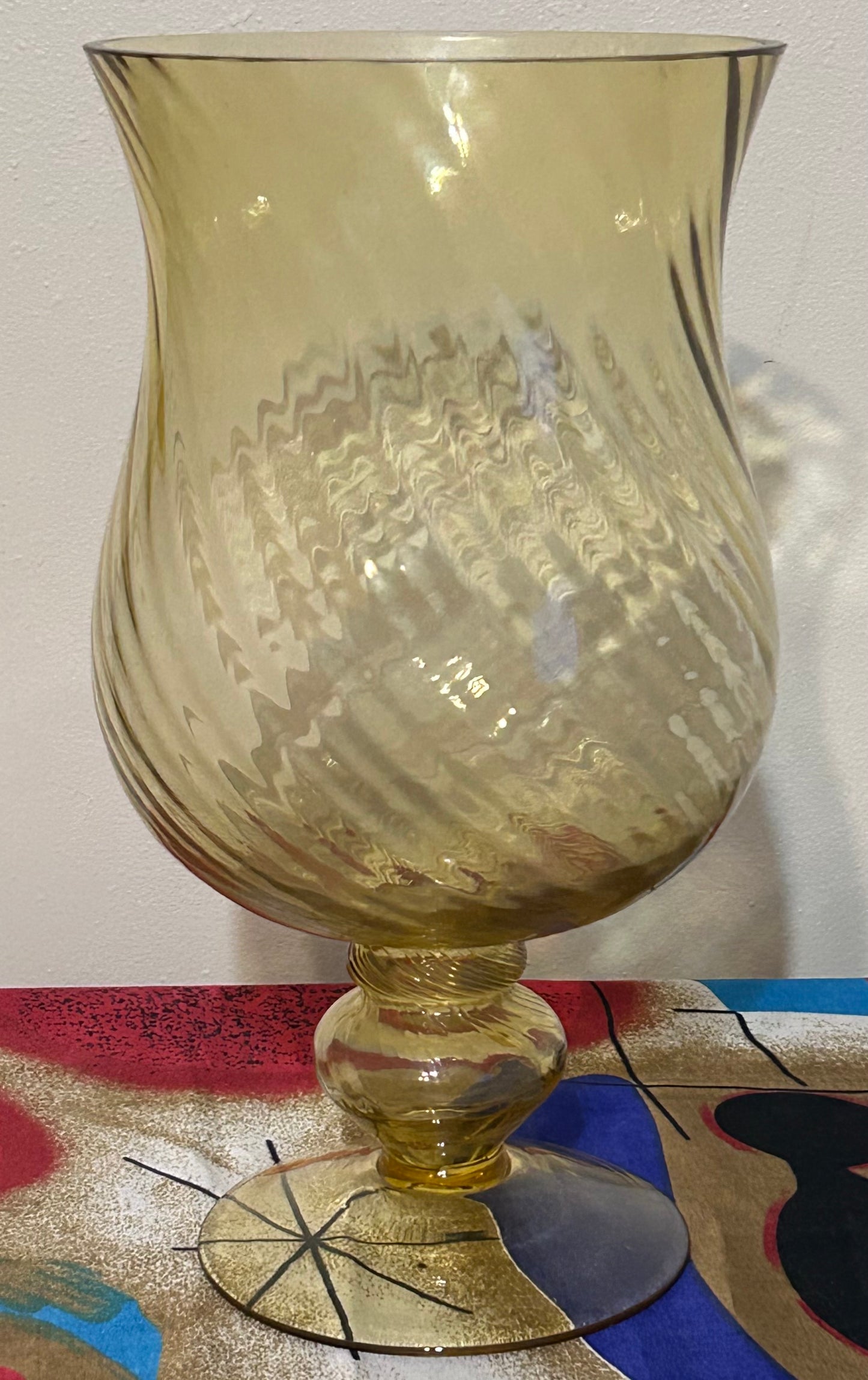 Vintage Circa 1970 Italian Empoli Topaz Glass Optic Swirl Pattern Footed Vase