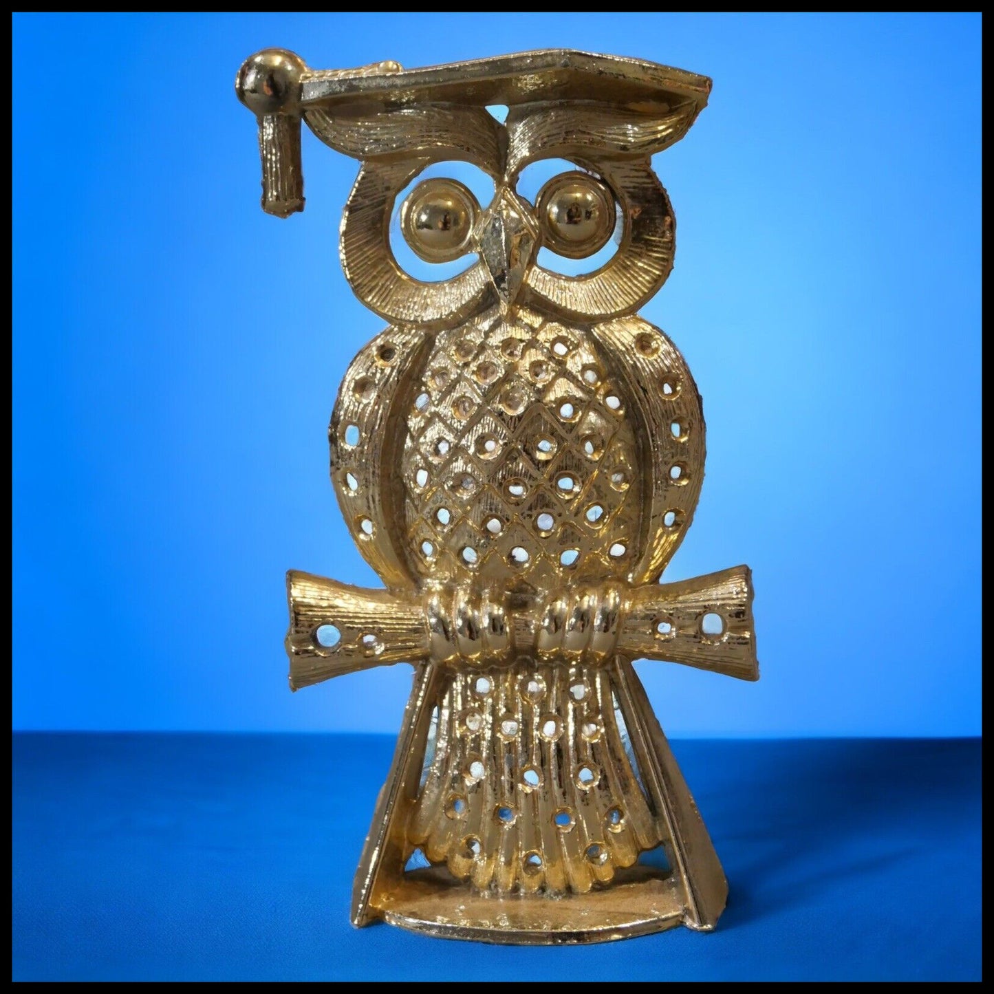 Vintage 1970's Metal Graduating Owl with Diploma Earring Holder