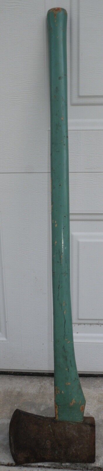 Circa 1920 American Primitive Pastel Green Painted Wooden Handle Metal Axe