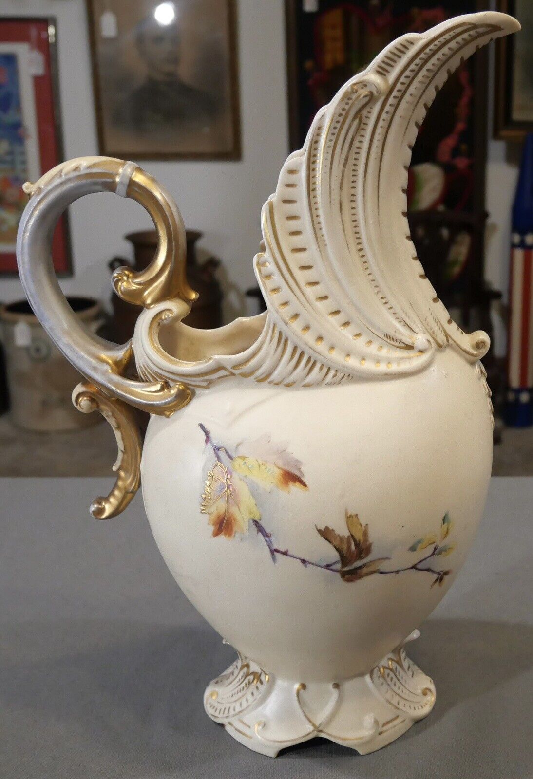 Late 19th Century Austrian Art Nouveau Porcelain Hand-Painted Blackberry Branch Motif Ewer