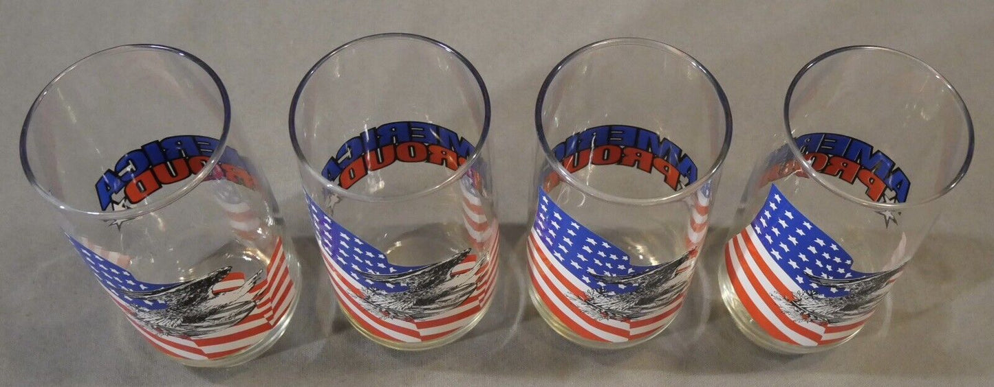 Set of 4 Vintage 1970's America Proud Eagle/Flag Motif Glasses