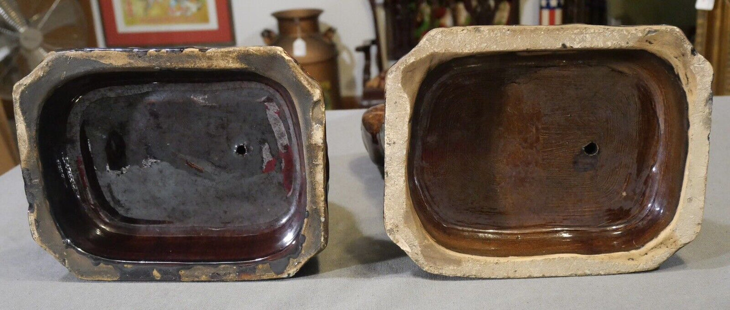Pair of Circa 1860 American Pottery Rockingham Glaze Spaniel Doorstops/Mantel Dogs