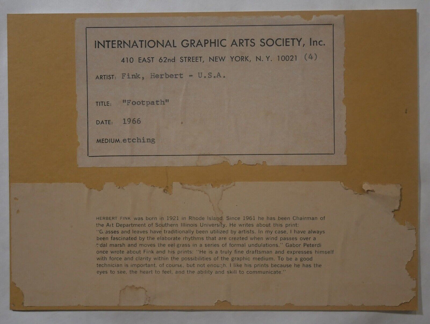 Herbert Fink - "Footpath" Limited Edition Etching (#133/210) (1965) (American)